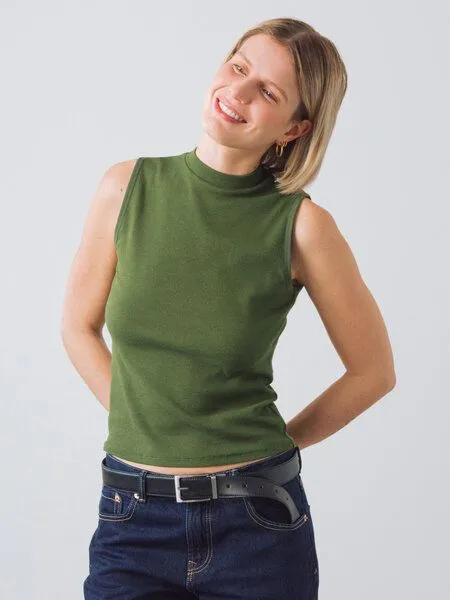 Honest Basics Honest Basics Damen Mock-Top aus Bio- und recycelter Baumwolle, Zypresse, – Produktbild 2 von 4