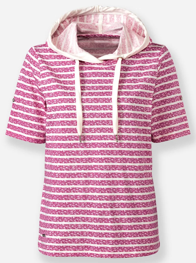 Witt Kapuzenshirt magenta-ecru-geringelt, Magenta-ecru-geringelt, – Produktbild 1 von 2