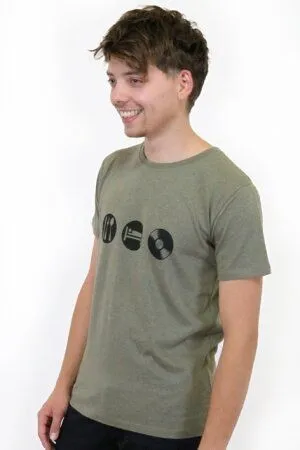 Spangeltangel Spangeltangel T-Shirt "Eat, Sleep, Vinyl", nachhaltig, Vinyl, Herren, Plattenspieler, bedruckt, Grün, – Produktbild 4 von 5