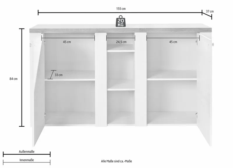 OTTO home Sideboard Larona, zeitlose Kommode mit 2 Türen, Türkommode, Breite 155 cm, Höhe 84 cm, viel Stauraum, Anrichte mit dekorativer Rahmenoptik, Beige, – Produktbild 1 von 5