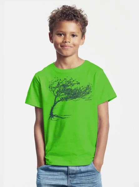 Peaces.bio - handbedruckte Biomode Peaces.bio - handbedruckte Biomode Bio-Kinder T-Shirt Windy Tree, Hellgrün, – Produktbild 2 von 2