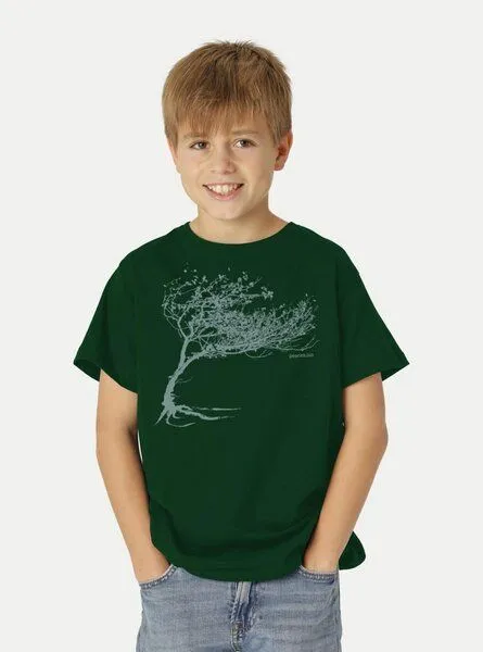 Peaces.bio - handbedruckte Biomode Peaces.bio - handbedruckte Biomode Bio-Kinder T-Shirt Windy Tree, Flaschengrün, – Produktbild 2 von 2