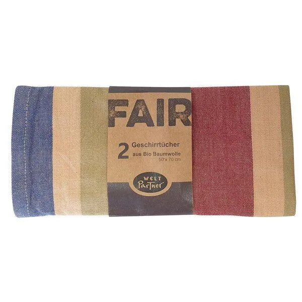 weltPartner Geschirrtücher aus Bio-Baumwolle, 2er-Set (gestreift und uni) von weltPartner, Weinrot (rot), – Produktbild 1 von 3