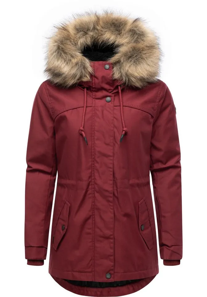 ragwear ragwear Winterjacke Tawny Short YOUMODO Warme Jacke mit großer Kapuze und Kunstfellkragen, Rot, – Produktbild 2 von 5