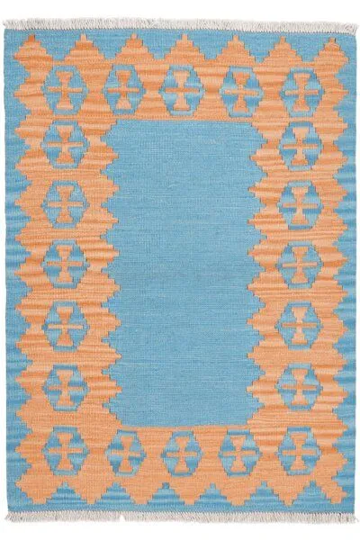 Rugtales Kelim Gashgai Blau „Rugtales“ aus Schurwolle, 85x119 cm, Blau, – Produktbild 3 von 4