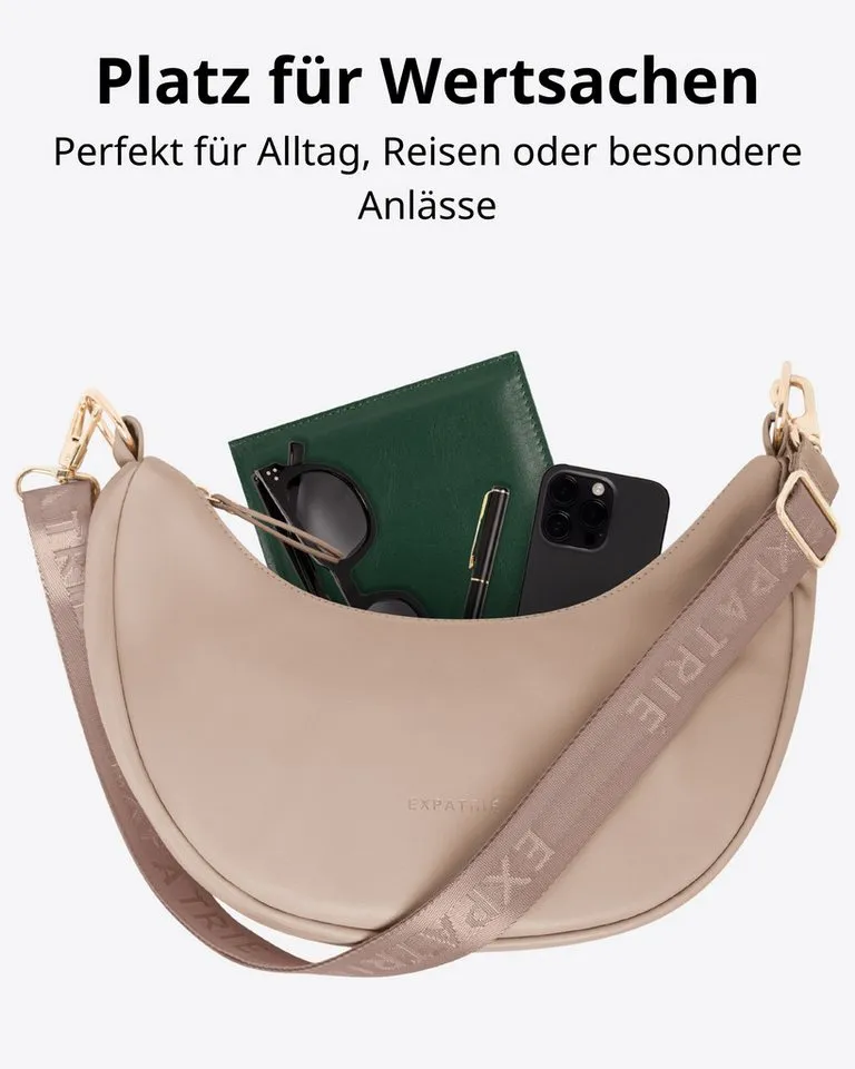 Expatrié Umhängetasche Lea Small Half Moon Bag Schultertasche, Elegante Crossbody Bag in Halbmond Form, Wasserabweisend, Braun, – Produktbild 4 von 5