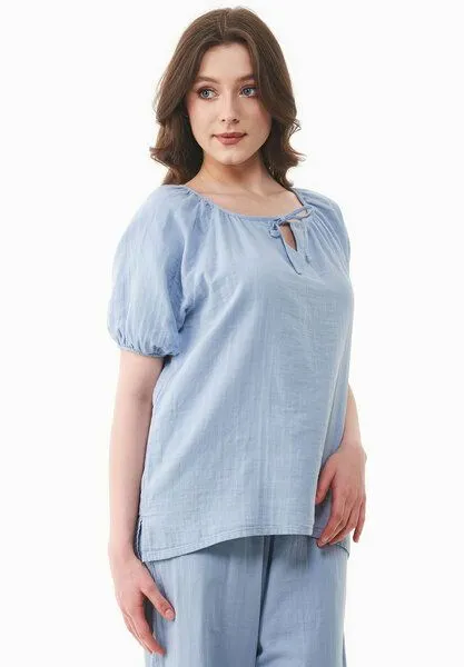 ORGANICATION ORGANICATION Musselin Bluse aus Bio-Baumwolle, Blau(ice blue), – Produktbild 3 von 4