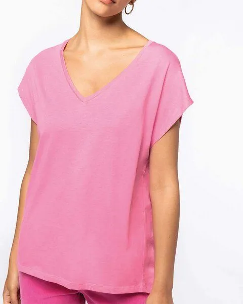 YTWOO YTWOO Oversized Damen T-Shirt aus Bio-Baumwolle, V-Ausschnitt, Orange, – Produktbild 2 von 3