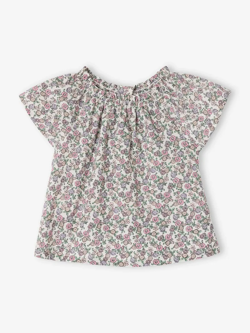 Vertbaudet Mädchen Baby Bluse mit Blumenmuster, Wollweiß, – Produktbild 1 von 4