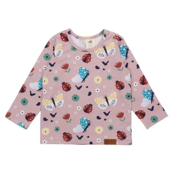 Walkiddy Kinder Langarmshirt GOTS zertifiziert, rosa, Marienkäfer & Schmetterlinge Allover, weich – Walkiddy, Pink, – Produktbild 1 von 3