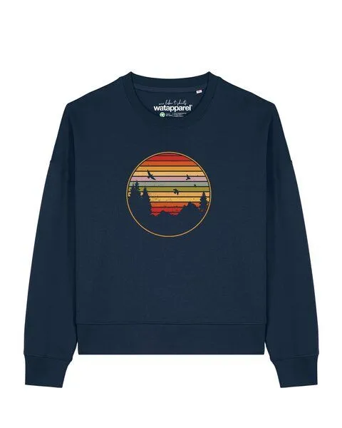 watapparel watapparel Sweatshirt Frauen Sunset Berge & Tannen, French navy, – Produktbild 1 von 2