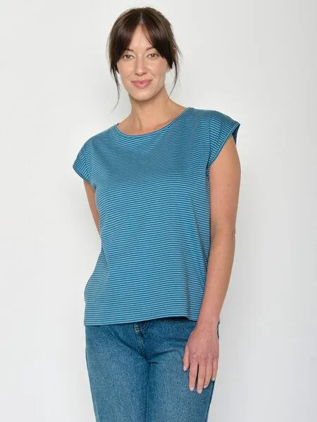 GreenBomb GREENBOMB Basic Timid - Lässiges Shirt aus Bio-Baumwolle / GOTS / Fair & Vegan, Blau (tide stripes), – Produktbild 1 von 4