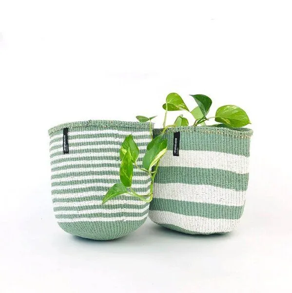 Mifuko KIONDO Körbe S - Sisal Aufbewahrungs- & Pflanzkorb - Upcycling by Mifuko, Stripes grün/weiß (grün), – Produktbild 3 von 4