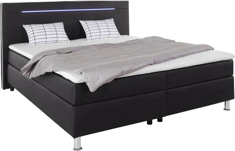 COLLECTION AB Boxspringbett LONDON inkl. Bonnell-Federkernmatratze H2, mit Topper, Kissen & LED, 90/140/180 cm x 200 cm, Schwarz, – Produktbild 8 von 8