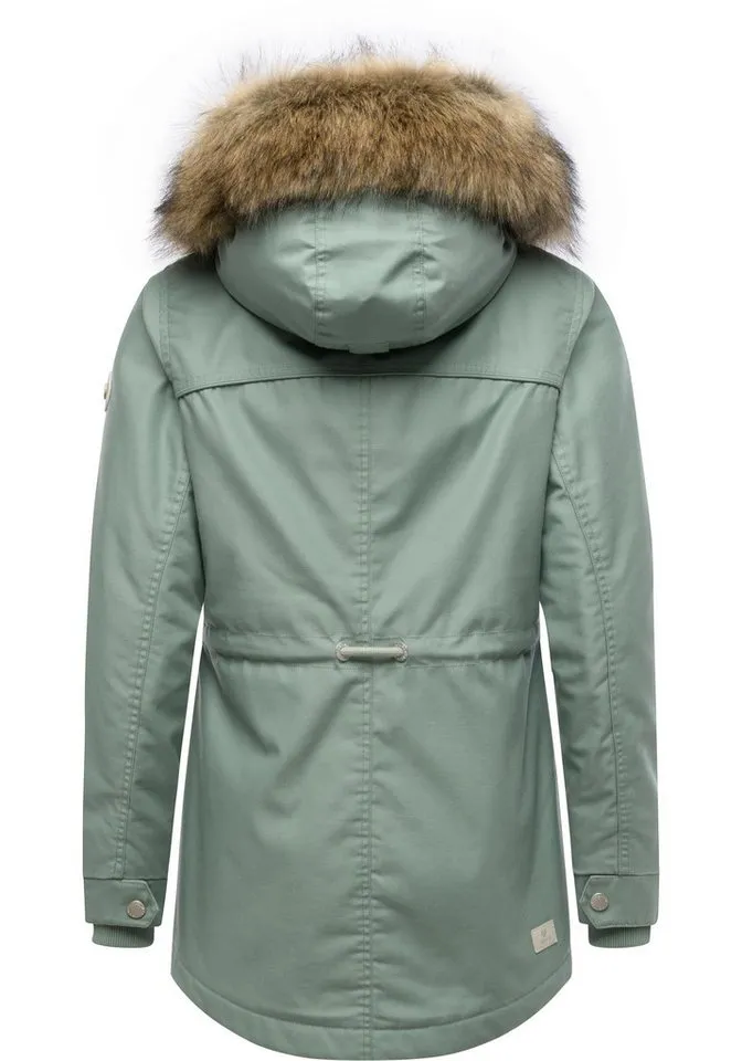 ragwear ragwear Winterjacke Tawny Short YOUMODO Warme Jacke mit großer Kapuze und Kunstfellkragen, Grau|grün, – Produktbild 4 von 4