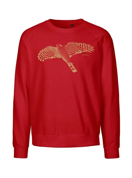 Peaces.bio - handbedruckte Biomode Peaces.bio - handbedruckte Biomode Bio Damen-Sweatshirt Loose Fit Sperber, Rot, – Produktbild 1 von 2