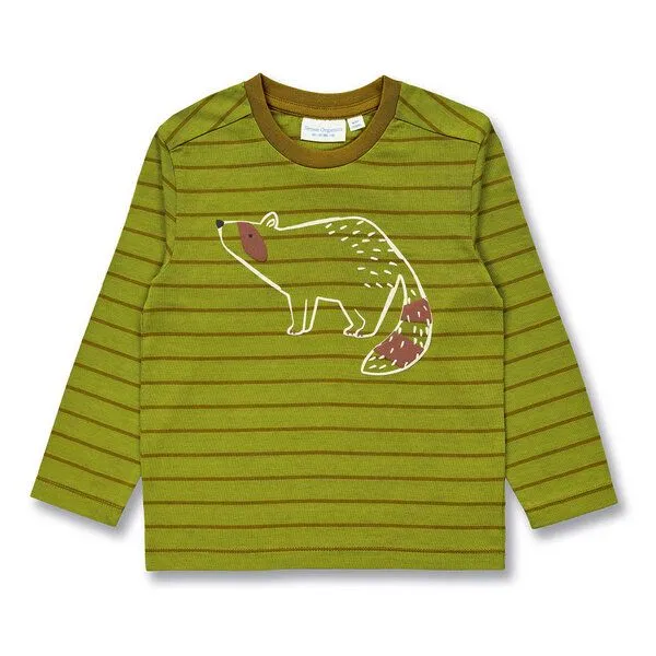 Sense Organics Sense Organics Kinder Langarmshirt, Modell LUKE, Farngrün geringelt mit waschbär, – Produktbild 1 von 4