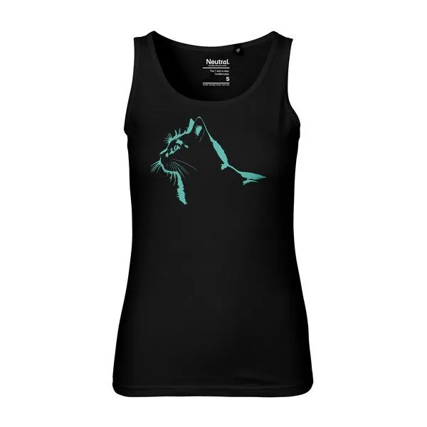 HANDGEDRUCKT HANDGEDRUCKT Frauen Tank Top "Stubentiger" aus 100% Bio Baumwolle (kbA), Black, – Produktbild 1 von 2