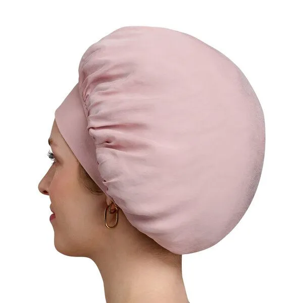 Qupro Qupro Schlafhaube Bonnet vegane Seide Cupro, Light rosé, – Produktbild 3 von 5