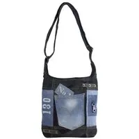 Sunsa Sunsa Damen Canvas Hobo Tasche/ Umhängetasche. Crossbody aus Recycelter Jeans & schwarze Canvas – Produktbild 1 von 1