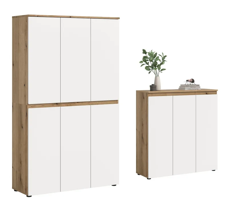 furnling Mehrzweckschrank-Set Sarca - in 5 trendigen Farben, (2-St., bestehend aus Kommode, Universalschrank), 1 Kleiderstange, großzügiger Stauraum durch 28 Fächer, Breite 235 cm, Weiß, – Produktbild 1 von 5