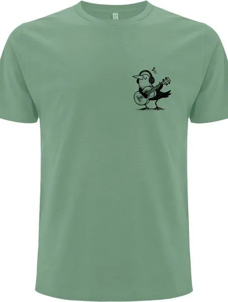 Spreecult Spreecult kleiner Gitarren Vogel - Bio und Fair - Männer Unisex T-Shirt - Guitar Bird, Sage green, – Produktbild 3 von 4