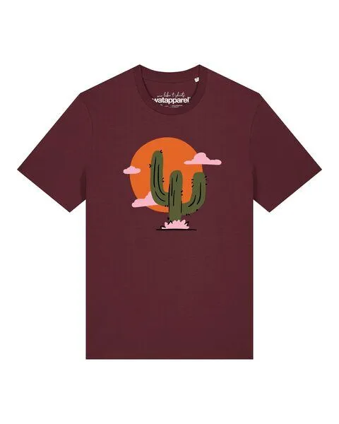 watapparel watapparel T-Shirt Unisex Kaktus im Sonnenuntergang, Burgundy, – Produktbild 1 von 2