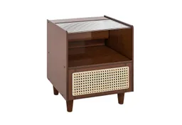 COSTWAY COSTWAY Nachttisch (1-St), mit Schublade und Glastischplatte, aus Bambus & Rattan – Produktbild 1 von 1