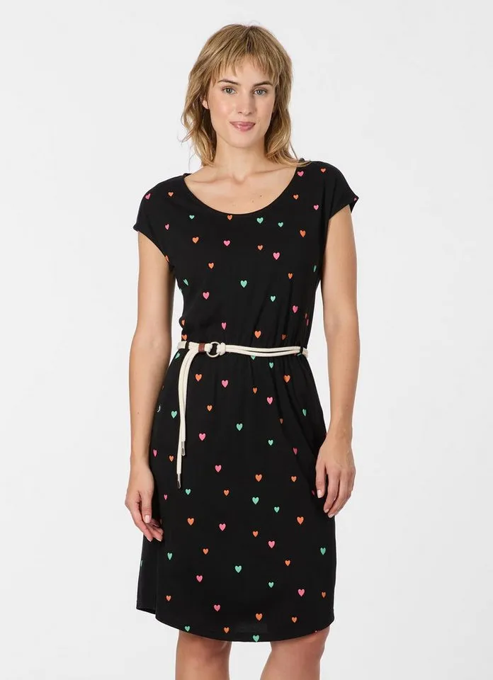 ragwear ragwear Sommerkleid LILITHE PRINT (2-tlg) Baumwoll-Modal-Mix mit Eingrifftaschen und Gürtel, Schwarz, – Produktbild 1 von 2