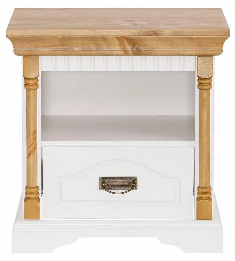 OTTO home Nachtkonsole Graz, aus massiver Kiefer, mit aufwendigen Details, Breite: 55 cm, Weiß, – Produktbild 4 von 5