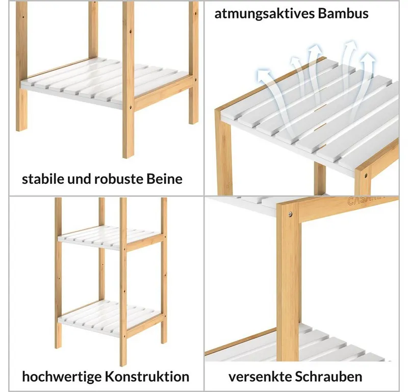 Casaria® Casaria® Badregal, Bambus 3 Ablagen 80x33x34 cm Holz Badezimmer Badregal Holzregal, Braun, – Produktbild 4 von 5