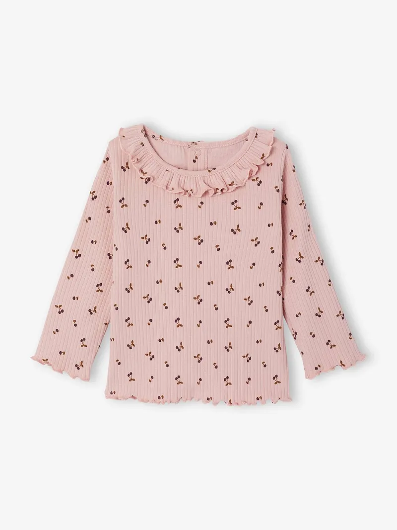 Vertbaudet Mädchen Baby Shirt mit Volantkragen, Altrosa, – Produktbild 1 von 3