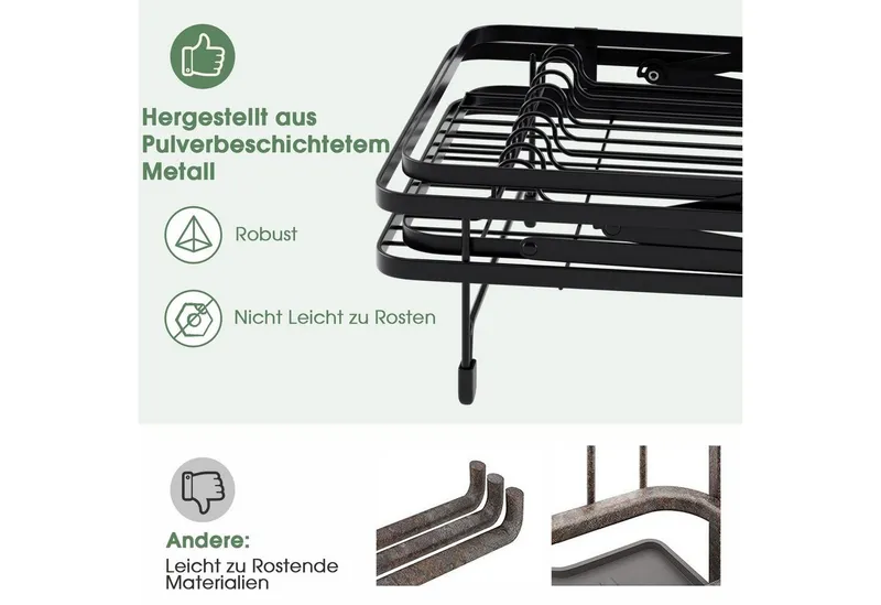COSTWAY COSTWAY Geschirrständer, mit Utensilienhalter & 360° Auslauf, klappbar, Schwarz, – Produktbild 5 von 5