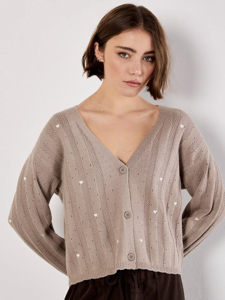 Apricot Apricot Cardigan Croped Jacke mit Lochmuster und Stickerei, Braun, – Produktbild 2 von 4