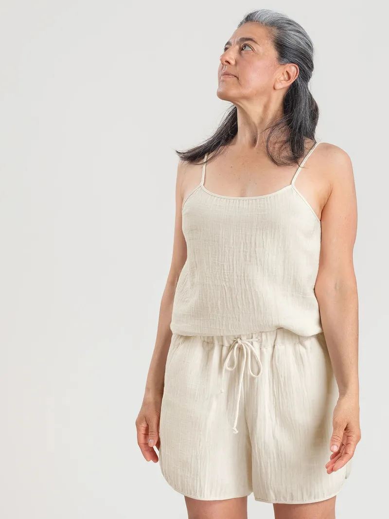 erlich textil erlich textil Fiona lange Mousseline Hose aus Bio-Baumwolle, made in Europe, Wollweiß, – Produktbild 1 von 7