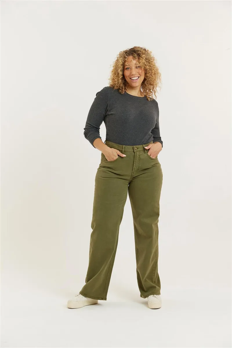 Flax and Loom Tencel Wide Leg Hose Modell: Etta, Olive, – Produktbild 1 von 1