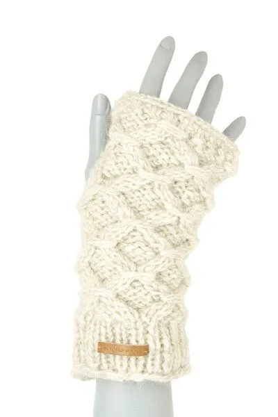 short'n'pietz short'n'pietz Schurwollhandstulpen mit Rautenzopfstrickmuster, handgestrickt, Weiß, – Produktbild 1 von 3