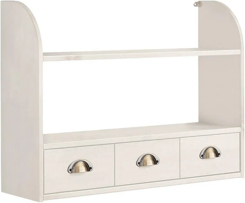 Home affaire Hängeregal Oslo, 75 cm breit, aus massiver Kiefer, 1 breite Schublade, Metallgriffe, Weiß, – Produktbild 1 von 5