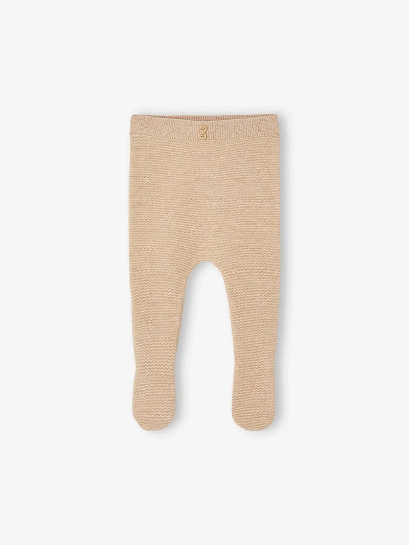 Vertbaudet Baby Strickhose mit Fuß, Beige meliert, – Produktbild 2 von 3