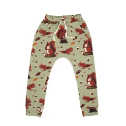 Walkiddy Kinder Jogginghose GOTS zertifiziert Bio-Baumwolle 95/5 Elasthan Grün Allover-Print „Squirrel Family“ – Walkiddy – Produktbild 1 von 1