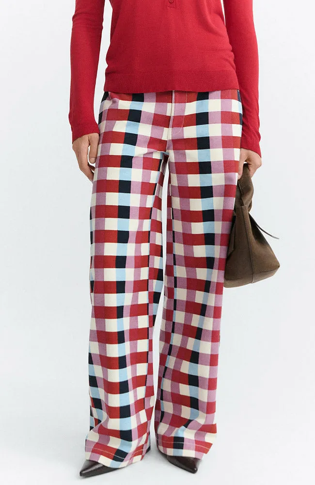 thinking mu Thinking MU Damen vegan Hose Cheshire Checks Serena Mehrfarbig, Rot, – Produktbild 1 von 2