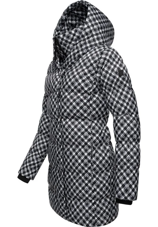 ragwear ragwear Steppmantel Niara Print wasserdichter Mantel mit angesagtem Hahnentritt Muster, Schwarz, – Produktbild 3 von 4