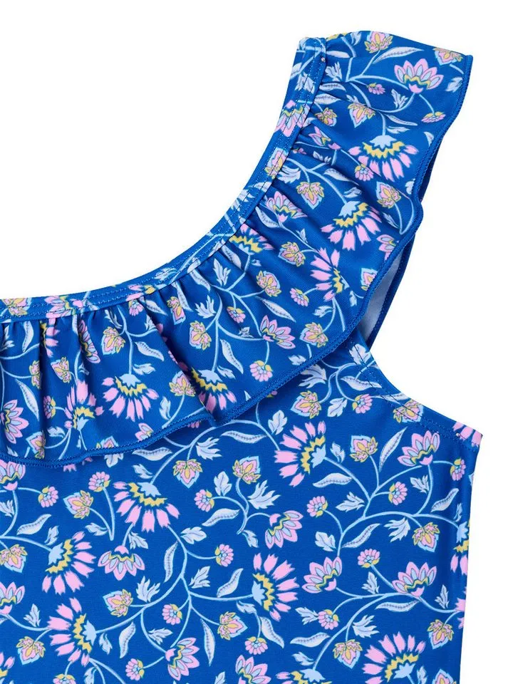 Vertbaudet Vertbaudet Badeanzug Badeanzug mit Volant und Blumenmuster Mädchen, Blau, – Produktbild 3 von 3