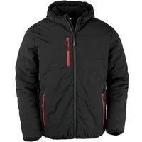 Result Genuine Recycled Result Genuine Recycled Recycelte gefütterte Winter- Regen- und Windjacke mit Kapuze Brusttasche, Schwarz/rot, – Produktbild 1 von 1