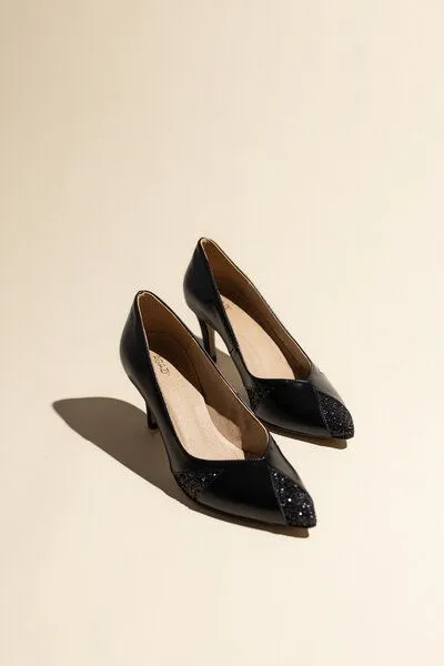 AGAZI AGAZI IVO MIDI black and glitter – vegan high heels made of mushroom leather – Produktbild 1 von 2