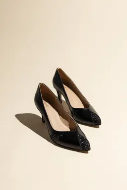 AGAZI AGAZI IVO MIDI black and glitter – vegan high heels made of mushroom leather – Produktbild 1 von 1