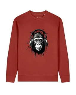 watapparel watapparel Sweatshirt Unisex Affe hört Musik – Produktbild 1 von 1