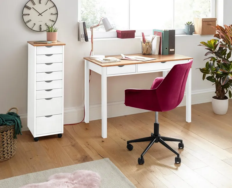 Home affaire Schreibtisch Gava, massives Kiefernholz, für das home office, Breite 100/120/140 cm, Beige, – Produktbild 4 von 5