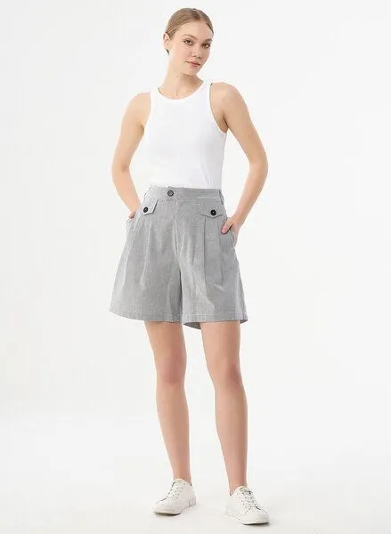 ORGANICATION ORGANICATION Shorts aus Bio-Baumwolle mit Streifenmuster, Shadow/off white, – Produktbild 2 von 5