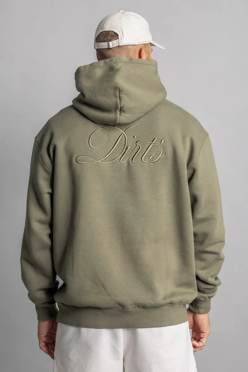 DIRTS DIRTS Damen vegan Bestickter Hoodie Oversized Staubiges Oliv, Olivgrün, – Produktbild 2 von 2